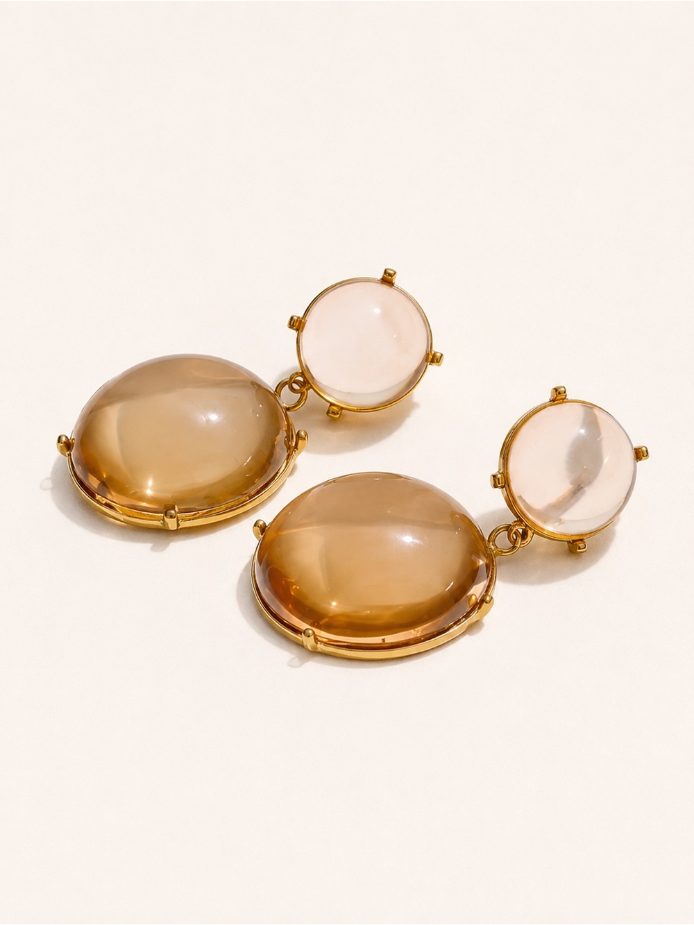 Brown Cabochon Double Drop Earrings - Picture 2 of 5